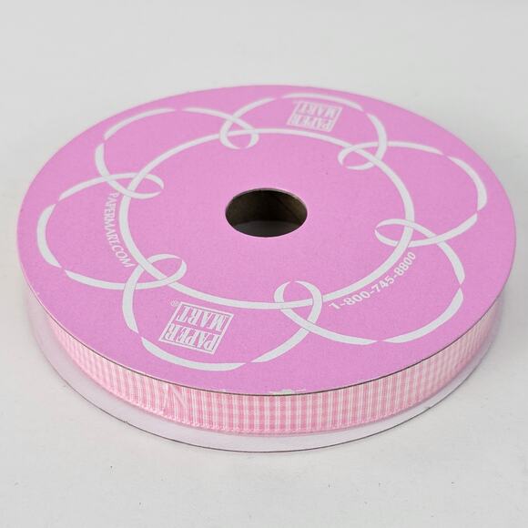 NIP pink and white gingham ribbon 5/8" x 25 yards - Picture 4 of 4